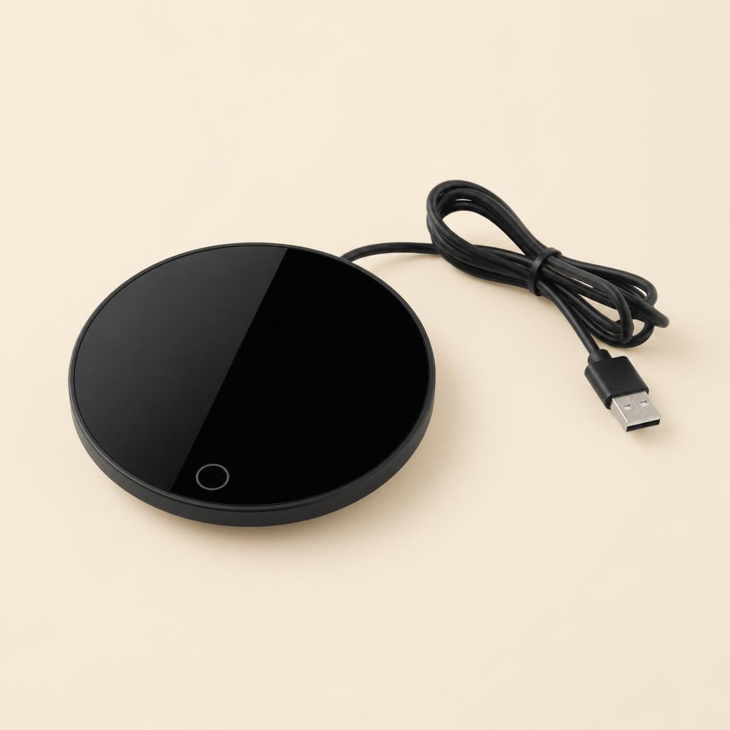 Tempo Cup, base calientatazas de vidrio negro con cable USB